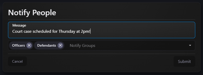 form to complete when sending a notification
